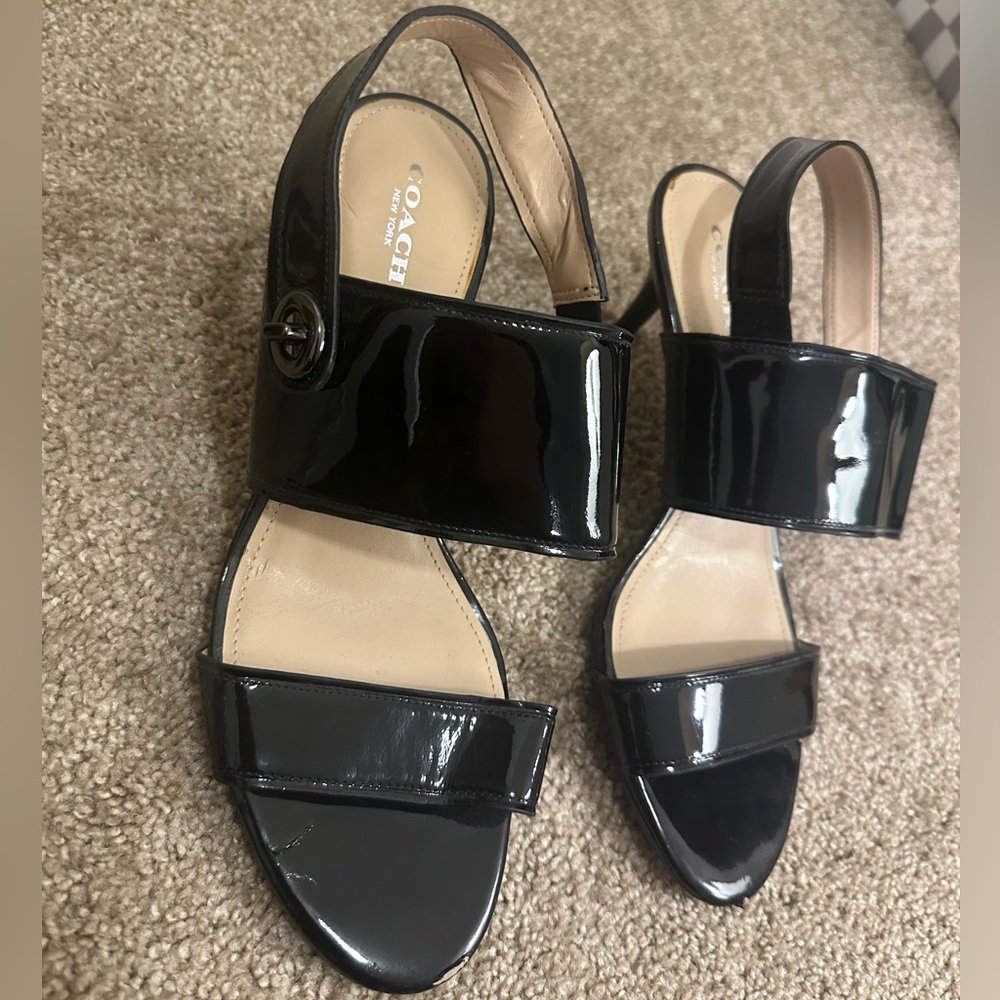 Coach Black Patent Leather Slingback Sandals - Picture 2 of 11